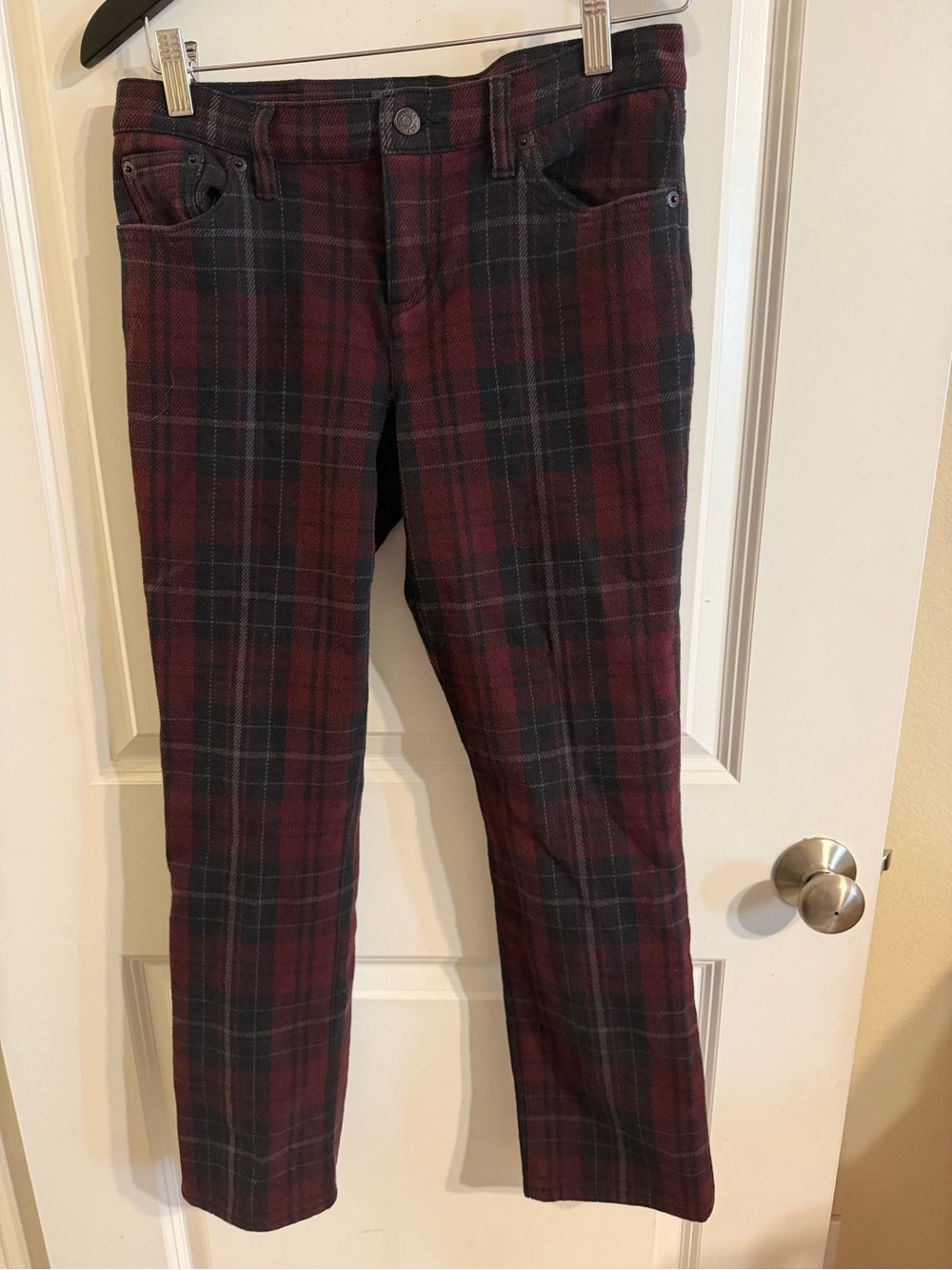 Lauren by Ralph Lauren Plaid Maroon/Black Plaid Women's Straight-Leg Pants 4 P